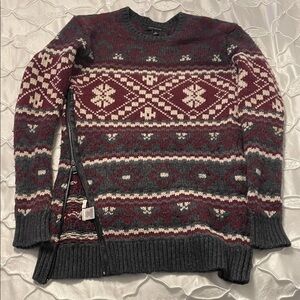 Ann Taylor Women's Burgundy and Gray Crewneck Sweater